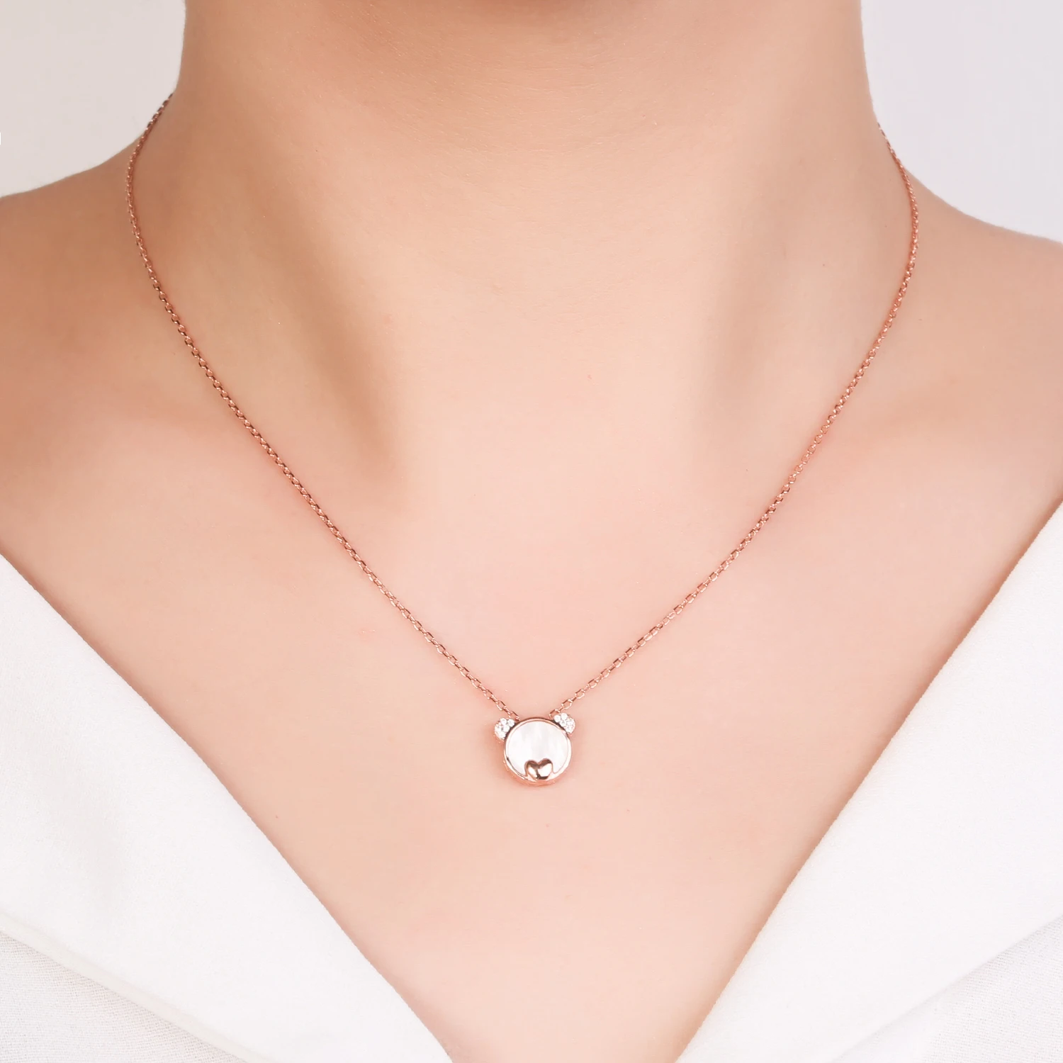 2022 Fashion Valentines Day Gifts Panda Bear Shape Jewelry Rose Gold 925 Sterling Silver Women Necklace