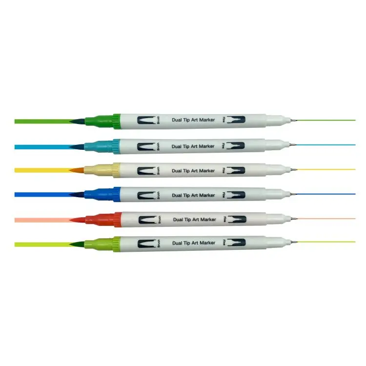 2023 factory new design dual tips watercolor brush pen with fineliner pen 100 colors water based ink brush marker pen