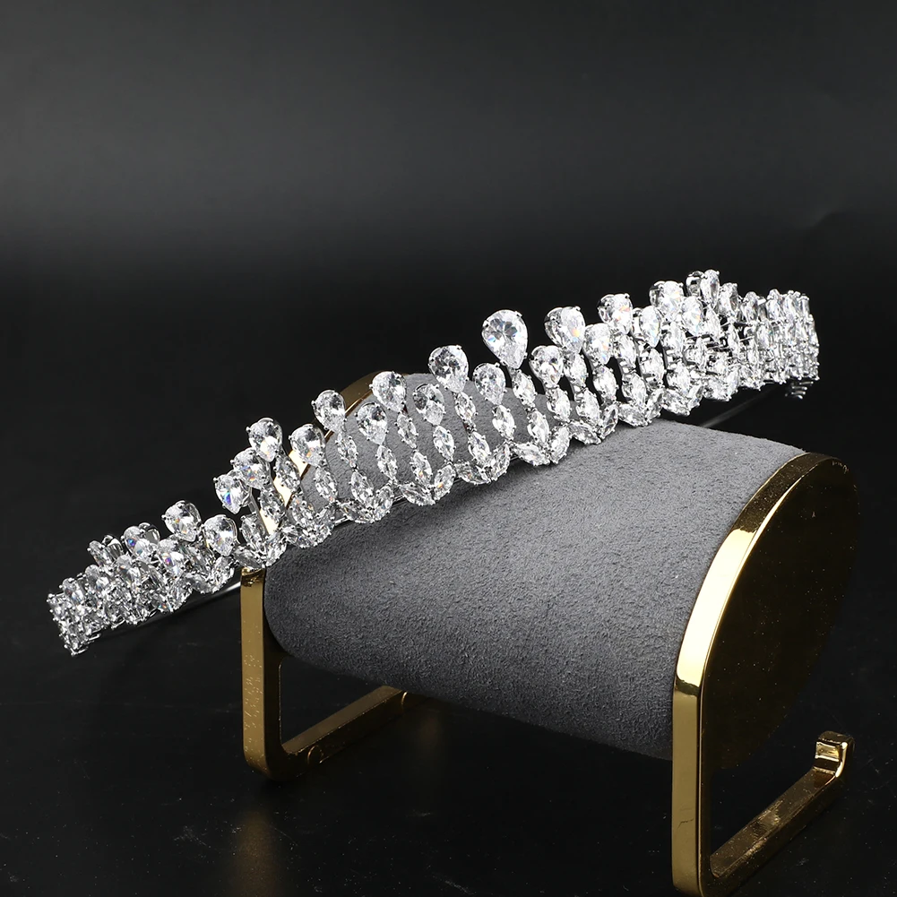 CUNYAN Platinum Plated High-end Bridal Hair Accessories Wedding Pageant Cubic Zircon Tiara Crowns Bridal Tiara Headpiece