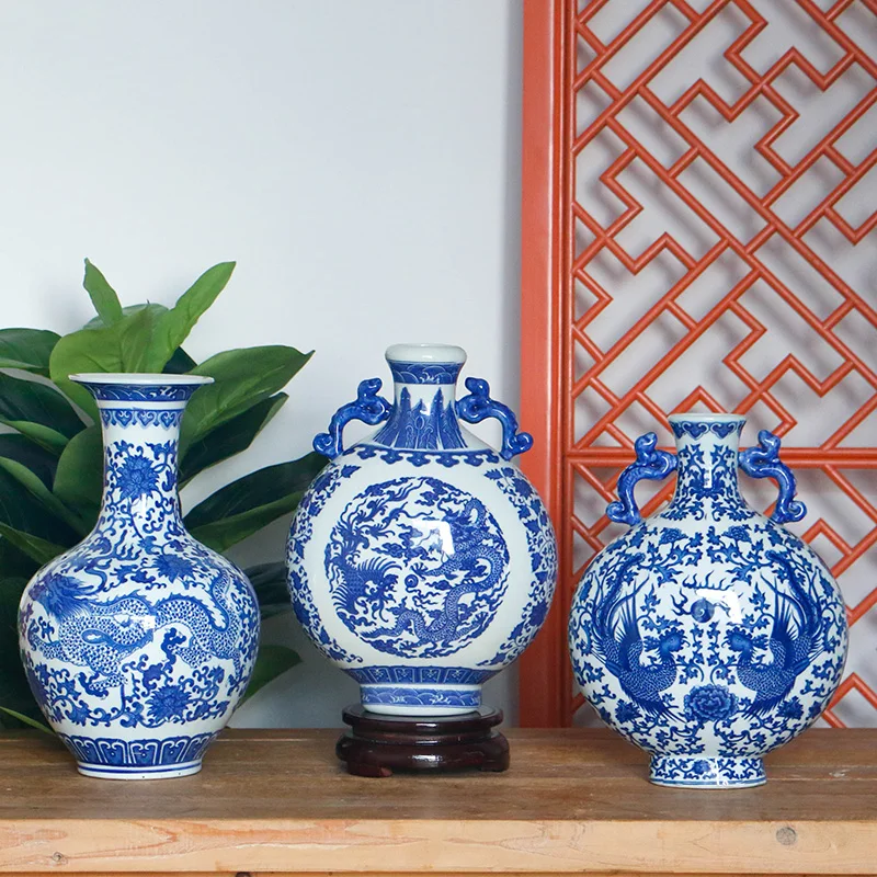 Chinese ceramic flower vases classic blue and white porcelain handmade  home decoration for holiday business gift wholesale
