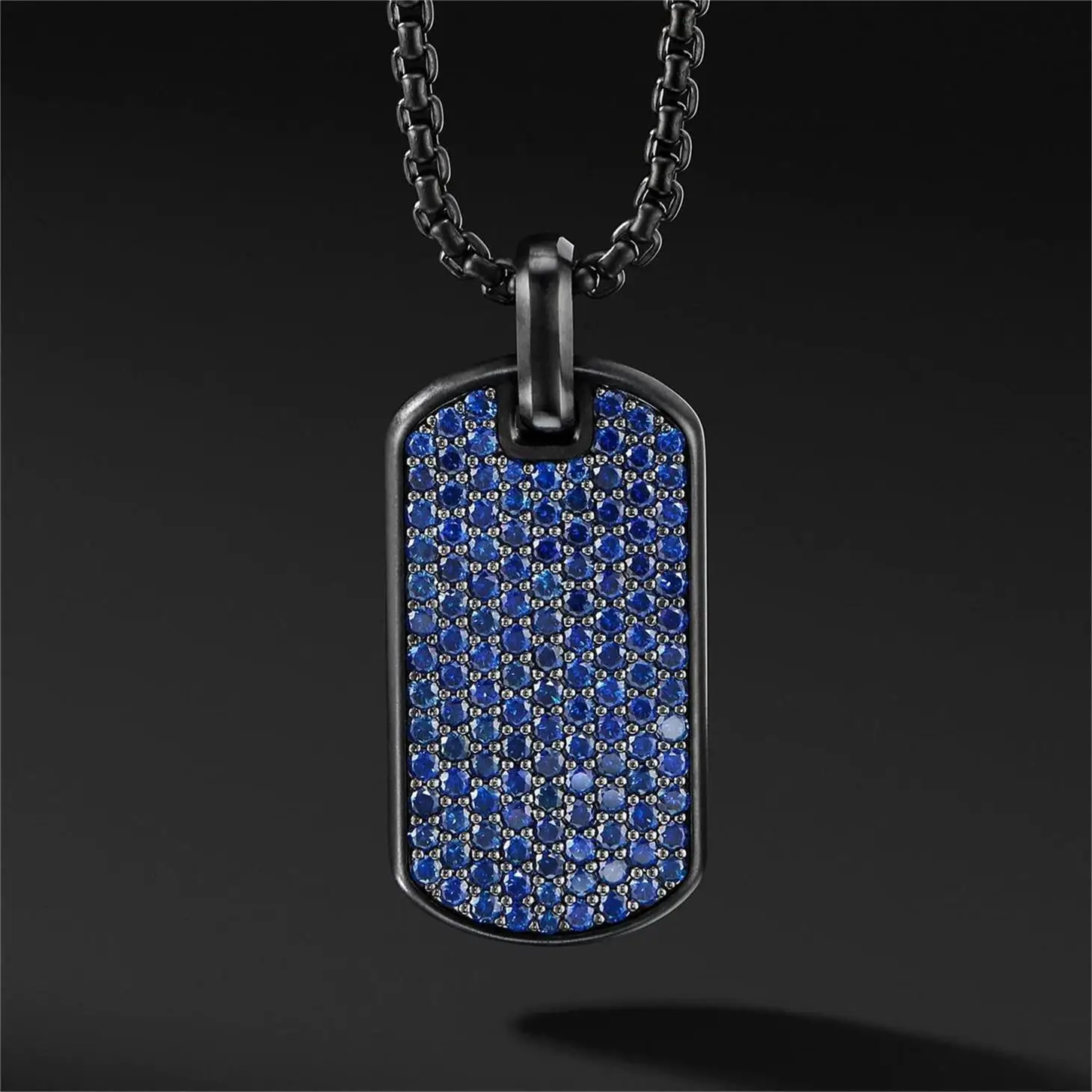 Fashion Stainless Steel Gun Metal Mens Women Black Dog Tag Choker Pendant Tourmaline Statement Sublimation Necklace//