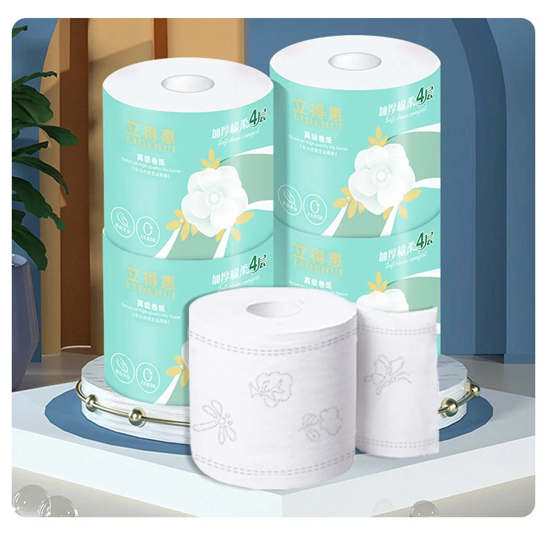 virgin wooden pulp toilet paper roll with customized plastic wrapping or paper label print in 1-4ply