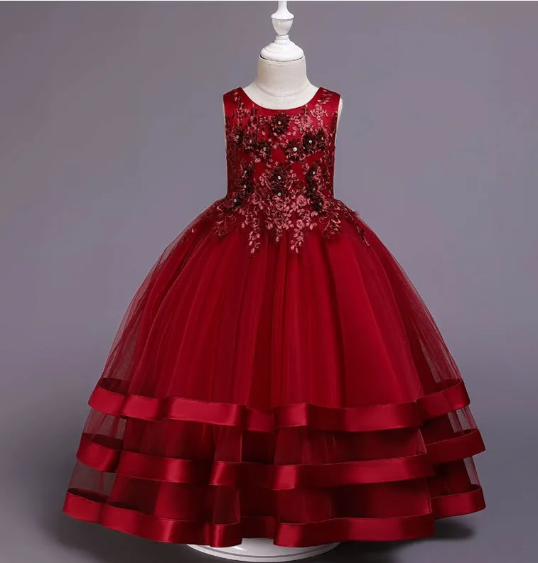 14 august dressIn Stock 13 Year Old Girls Dress Kids Birthday Party Frock Floral Long Ball Gown 3040