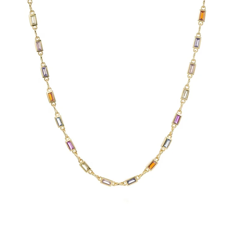 Wholesale 925 silver rainbow multi-colored baguette choker Chain gold necklace