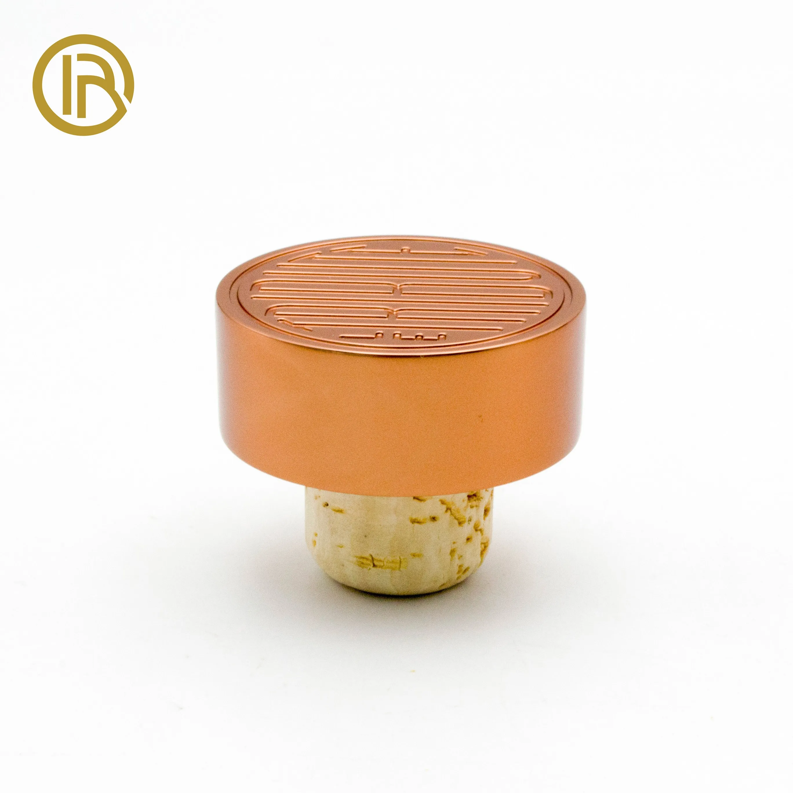 Hot Sale Custom Luxury Zamac Round Shape Cap Wine Whisky Bottle with Wooden Cork Stopper Enclosure for Wine Bottles and Glass