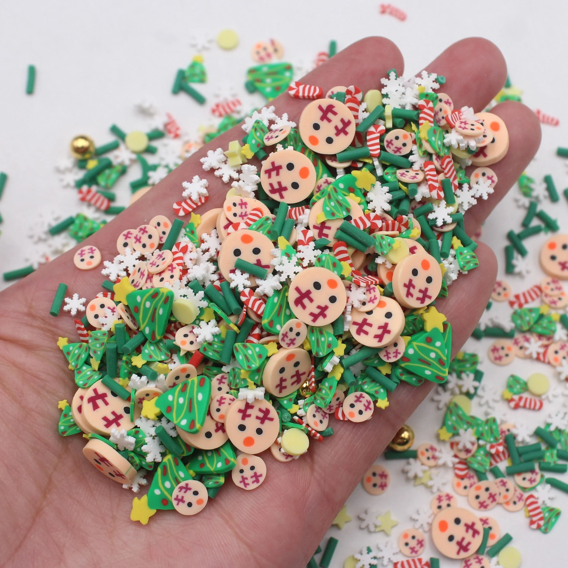 1KG/bag Xmas Themed Trees Mixed Crutch Cute Fawn Polymer Clay Slices Sprinkles with Gold Beads for DIY Crafts Filling