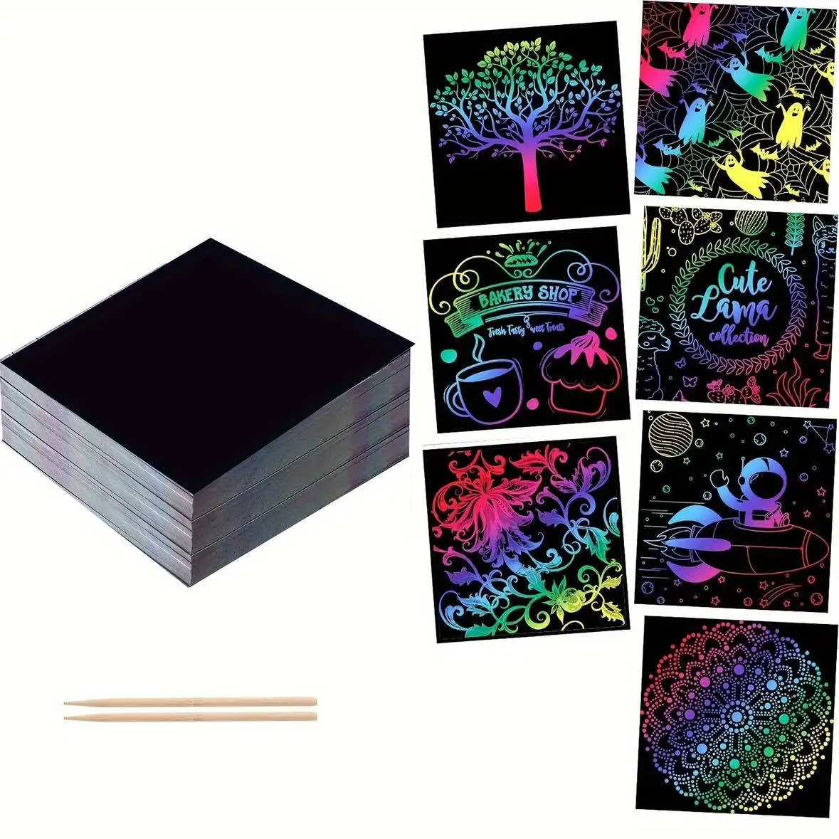 China factory Children DIY  Painting Note Magic Color Rainbow Scratch Art Paper Cards with Graffiti Stencil Kids Drawing Toy