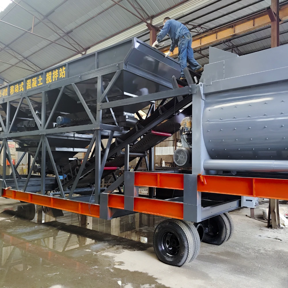 Two Aggregate Hopper 60 M3/h Mixing Plant Mobile Concrete Batching Plant HZS60 Ready Electric