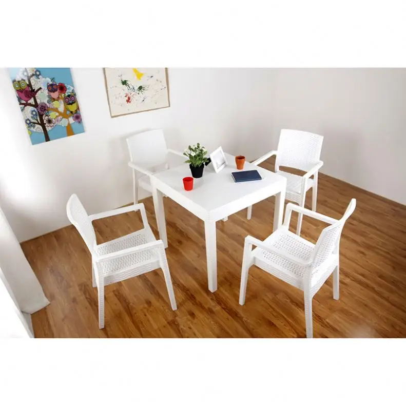 
New design white European coffee table chair set plastic outdoor dining table and chair table set/4 chair 