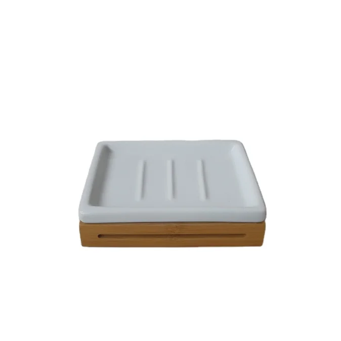 Bamboo Ceramic Soap Dish Bathroom Accessory Set
