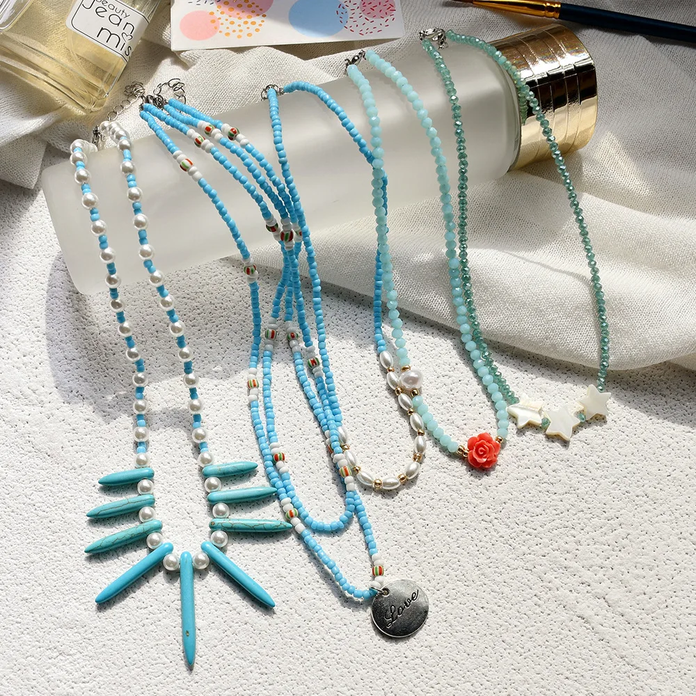 2022 Newest Western Cute Bohemian African Triple Lovely Multi Layer Turquoise Beads Necklace