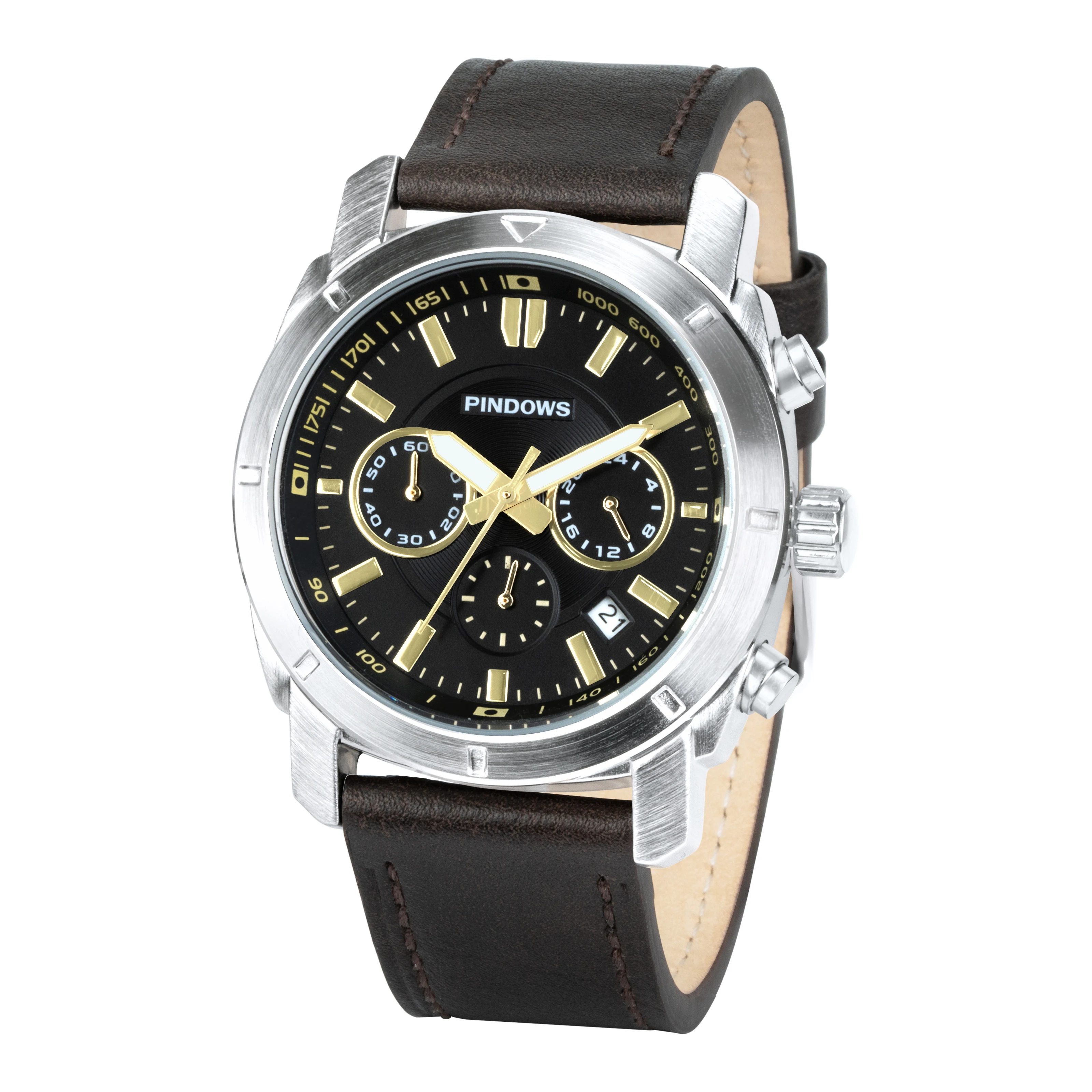 PINDOWS Battery Quartz Watch Businessmen Stopwatch G Style Shock Japan Watch Leather Strap Waterproof Wholesale Man Resin Alloy