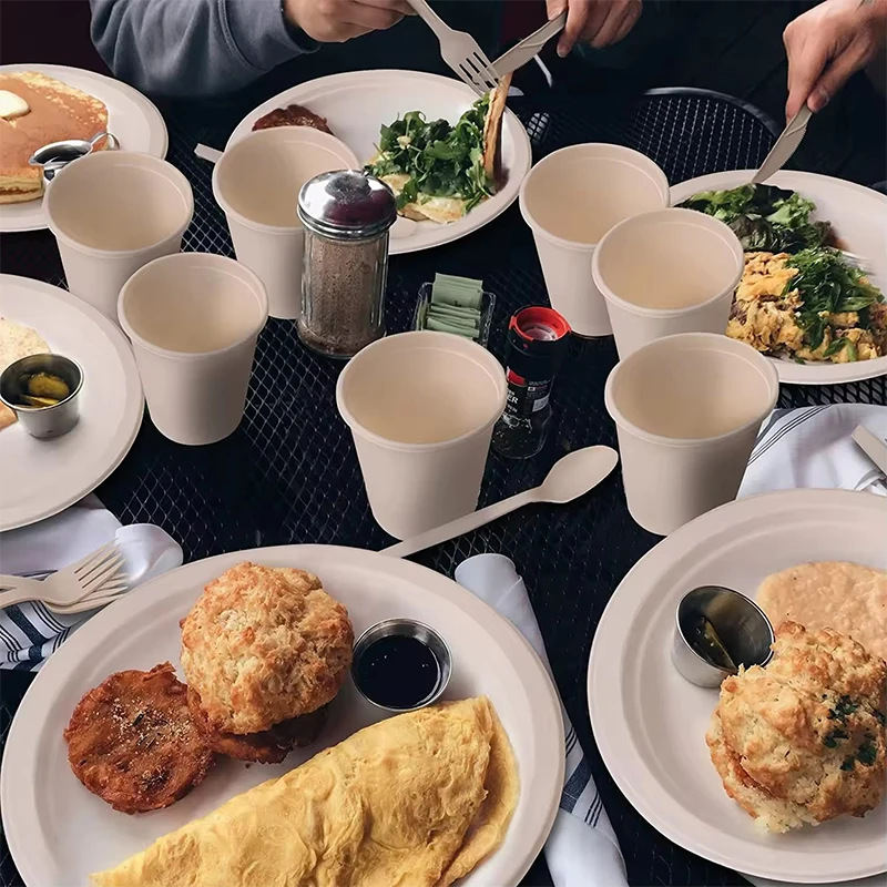 Disposable Biodegradable Compostable Sugarcane Bagasse Paper Plates And Bowls Cutlery Set Tableware For Wedding Party Picnics