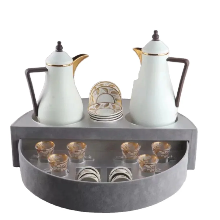 Fast Shipment Arabic Coffee Dallah And Tea Flask Royal Insulated Flask Vacuum1.0L+0.7L FLASK 75ML Cawa cup 120ML Glass cup