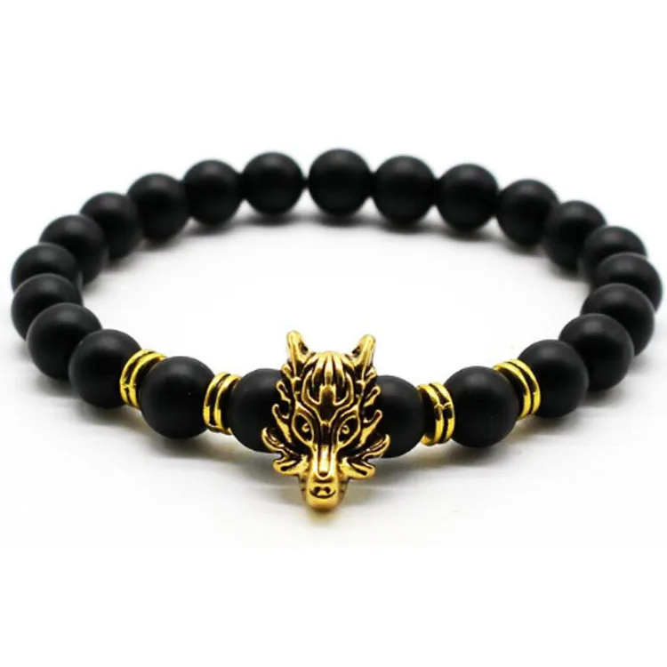 Kingcome Creative Volcanic Stone Bracelet Jewelry Elastic Natural Stone Domineering Dragon Totem Bracelets for Men