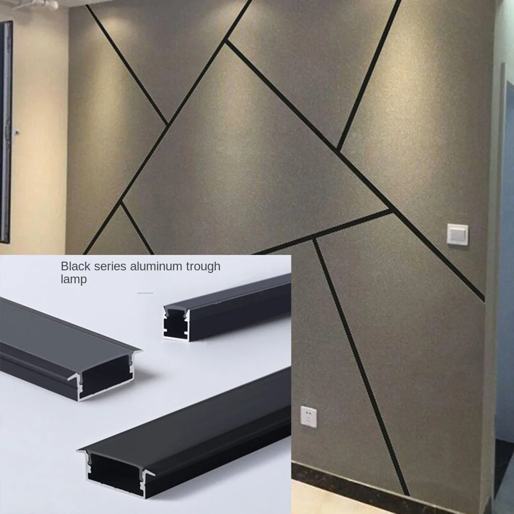 Ceiling Cabinet Strip Lighting U Channel Extrusion Black Surface Recessed Corner Gypsum Wall Plaster in LED Aluminum