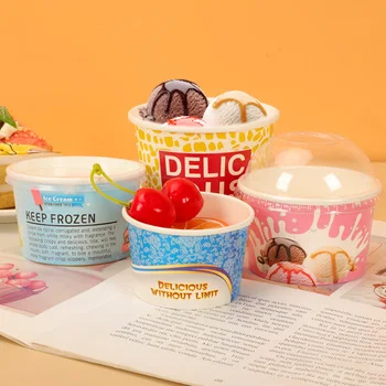 4/5/8/16oz ice cream paper cups for  lids for yogurt dessert take away paper packaging  customized your logo