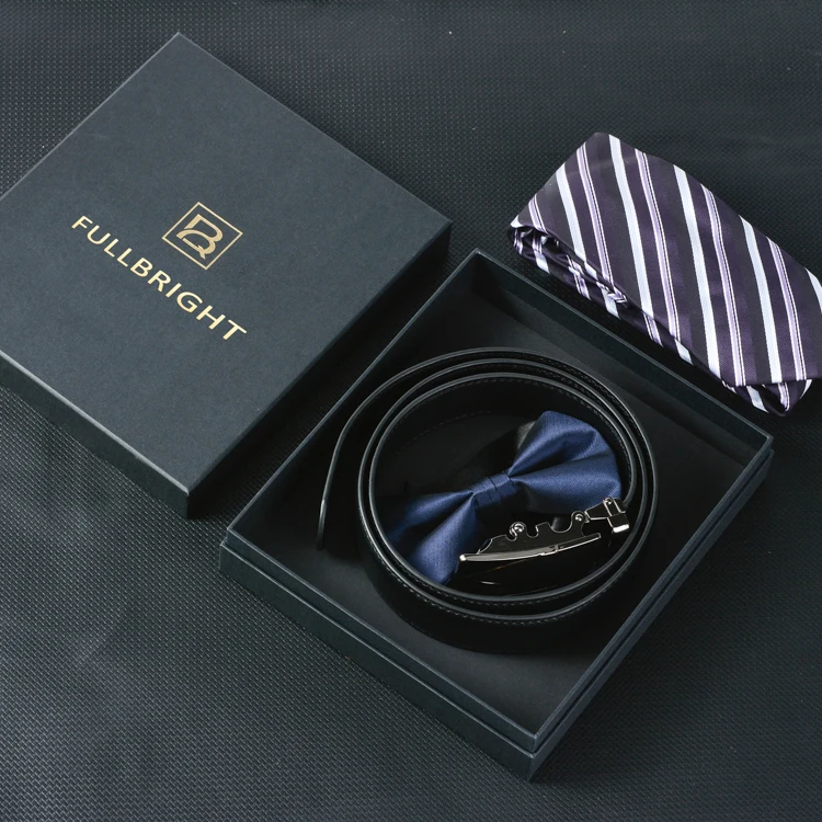 Custom Recyclable Luxury Rigid Lid And Base Paper Box Man Gift Present Belts Ties Packaging Black Paper Boxes