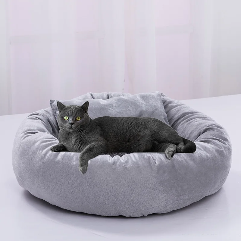 Manufacturer Wholesale Plush Winter Round Dog Bed Waterproof Washable Fluffy Cute Egg tart Pet Bed Cat Nest