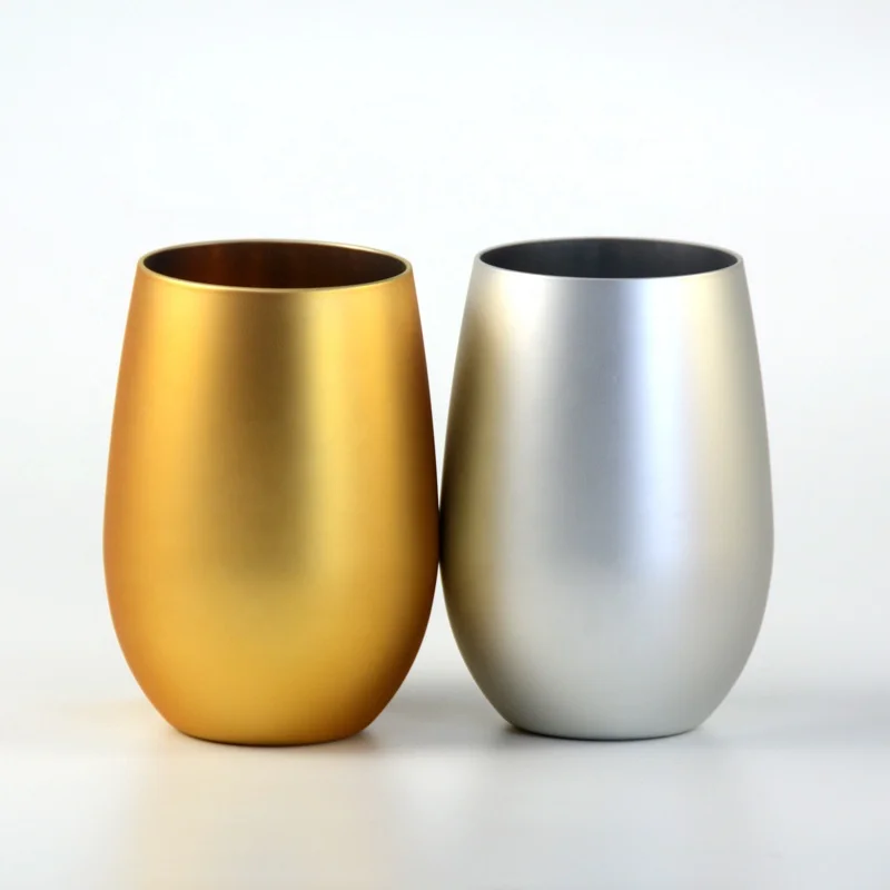 Gold Plating Wine Glass Food grade plastic stemless glass for wine custom color glass