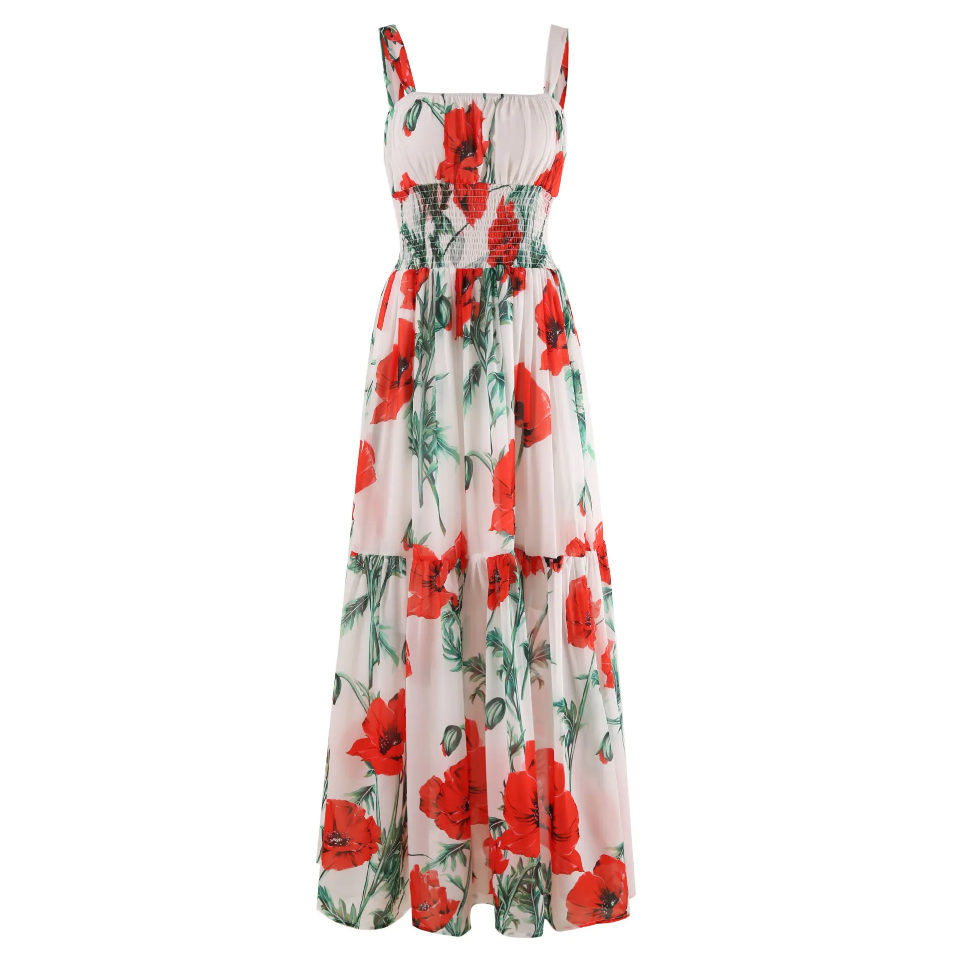 Bohemia Stylish 2023 Summer Lady Casual Soft Wear Long Length Women Elastic Waist Sexy Slip Floral Printing Maxi Dress