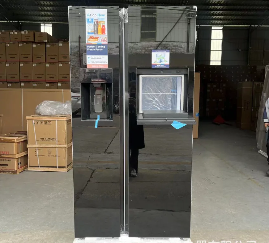 Discount Price Inverter New Smart 606L Glass Panel Side by Side Fridge With Family External Water And Ice Dispenser