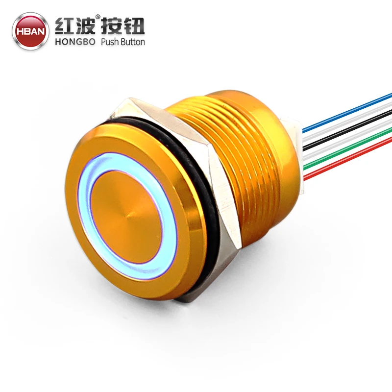 19mm 1NO momentary 12vdc metal waterproof flat head ring illumination push button micro travel switch