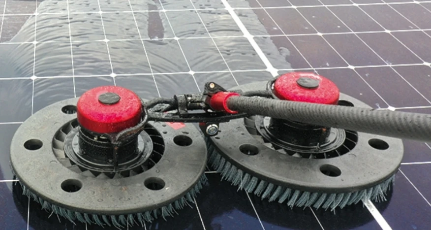 36V High Speed Cleaning Solar Panel Brush Equipment Rotary Double Head Solar Cleaning Tool With Brushless Motor