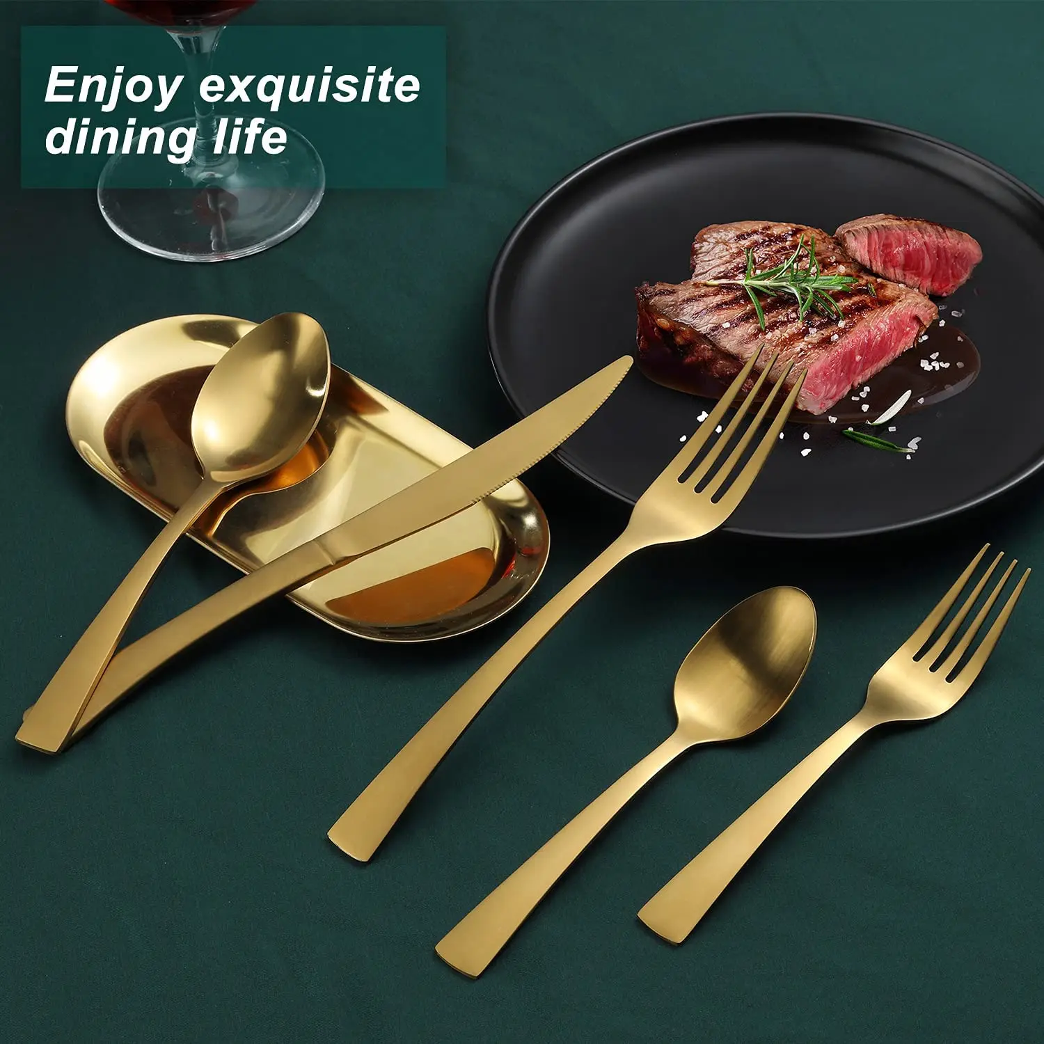 Wholesale Restaurant Hotel Matte Silverware Stainless Steel Gold Plated Wedding Restaurant Cutlery Sets Silverware Flatware Set