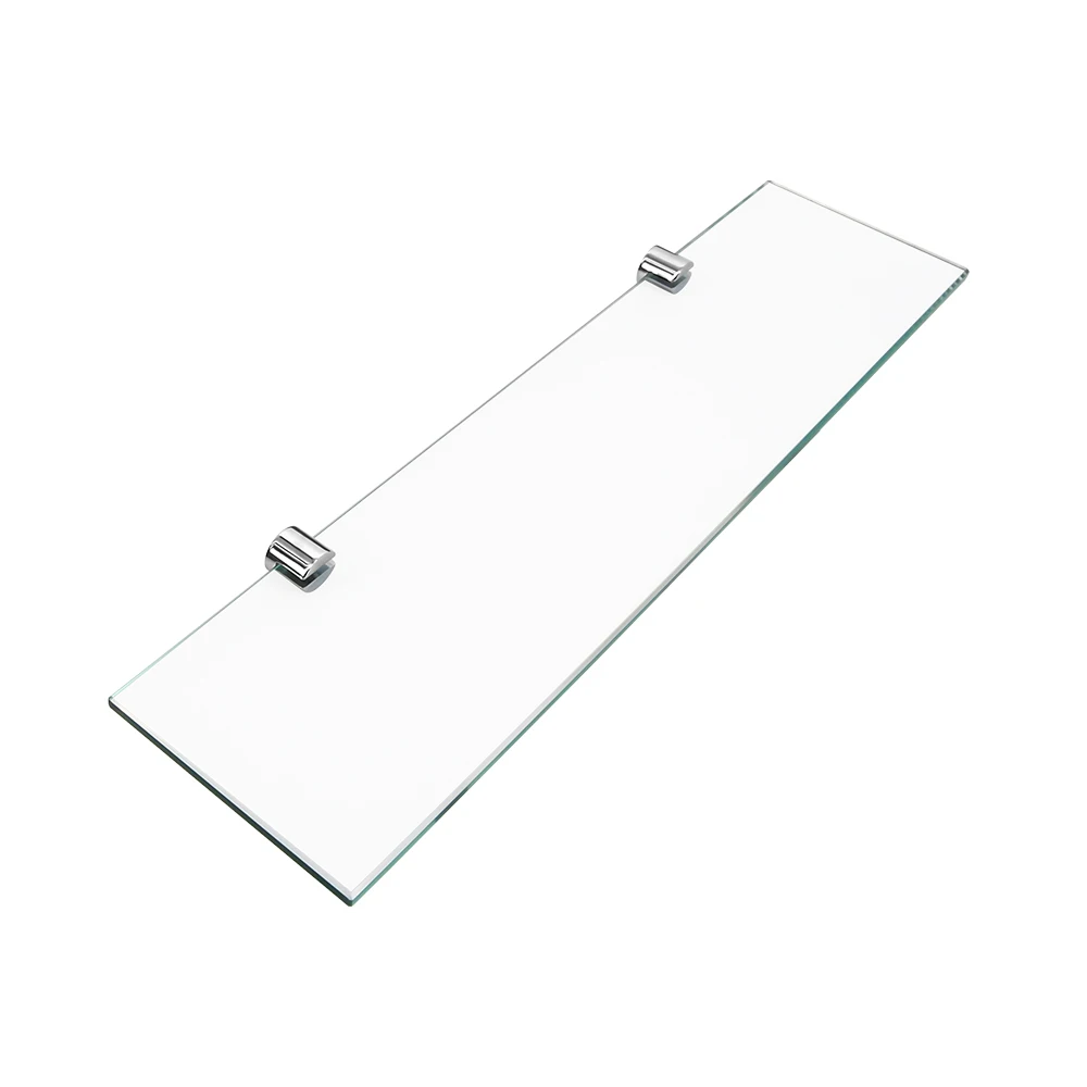 High Quality Bathroom Shelf Set OEM Glass Shelf with Rectangle Tempered Glass and Polished Chrome Bracket Wall Mount