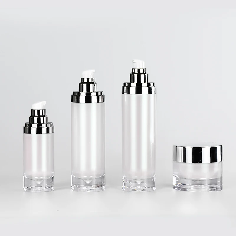 cylinder acrylic packaging plastic cosmetic bottle clear double wall cosmetic bottle pmma anti-aging bottle cosmetic plastic