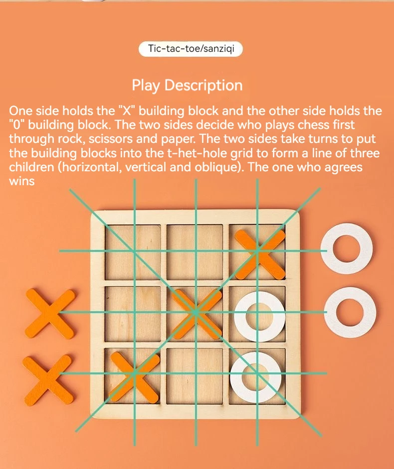 Hot Sale Party Table Games Building Blocks Puzzle Tic-Tac-Toe Montessori Educational Toys Xo Chess Wooden Board Game For Kids