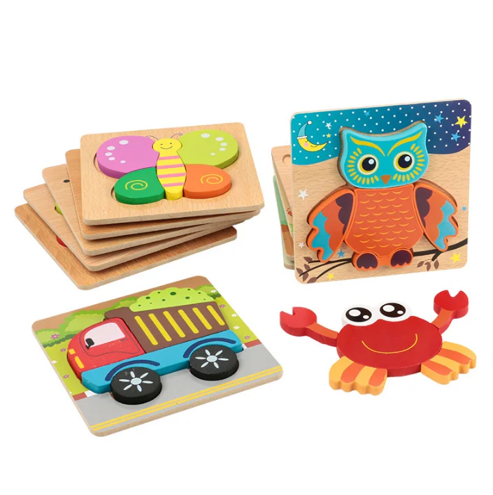 New 3D Montessori Education Wooden Toy Multiple Theme Color Cognition Cartoon Jigsaw Puzzle For Kids