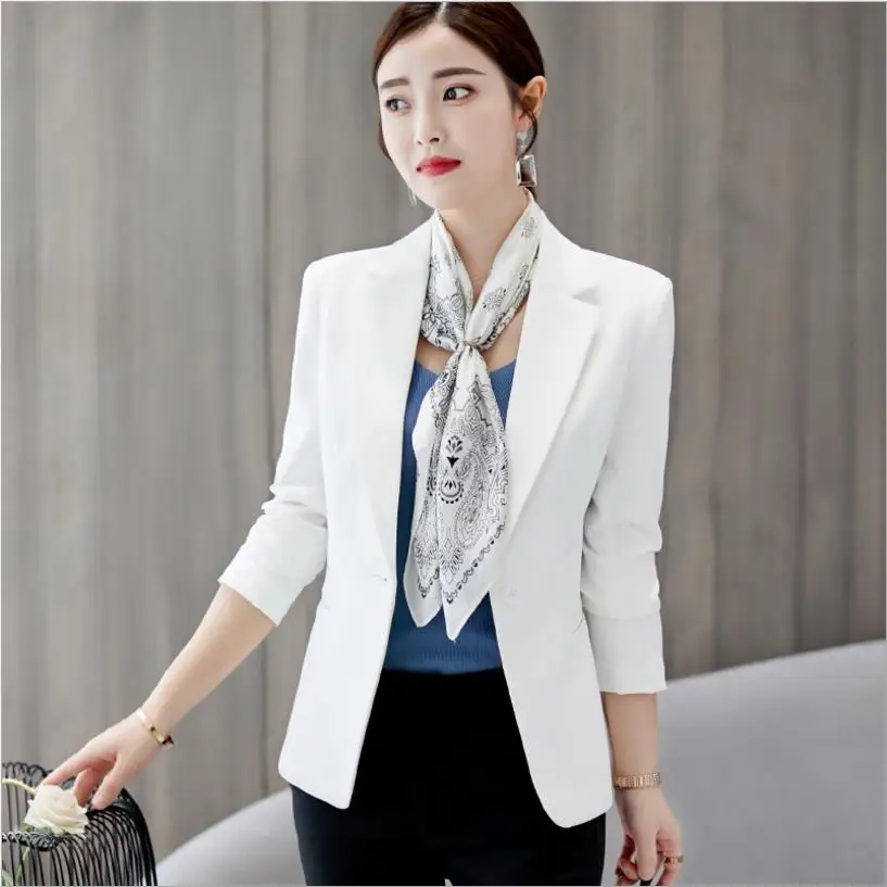 New Women Blazer Long Sleeve Pockets Jackets Solid Color Slim Office Lady Suit Coat