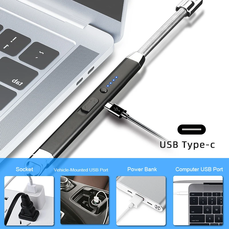 Зажигалка с электрической дугой заряжаемая USB беспламенная для гриля длинная барбекю