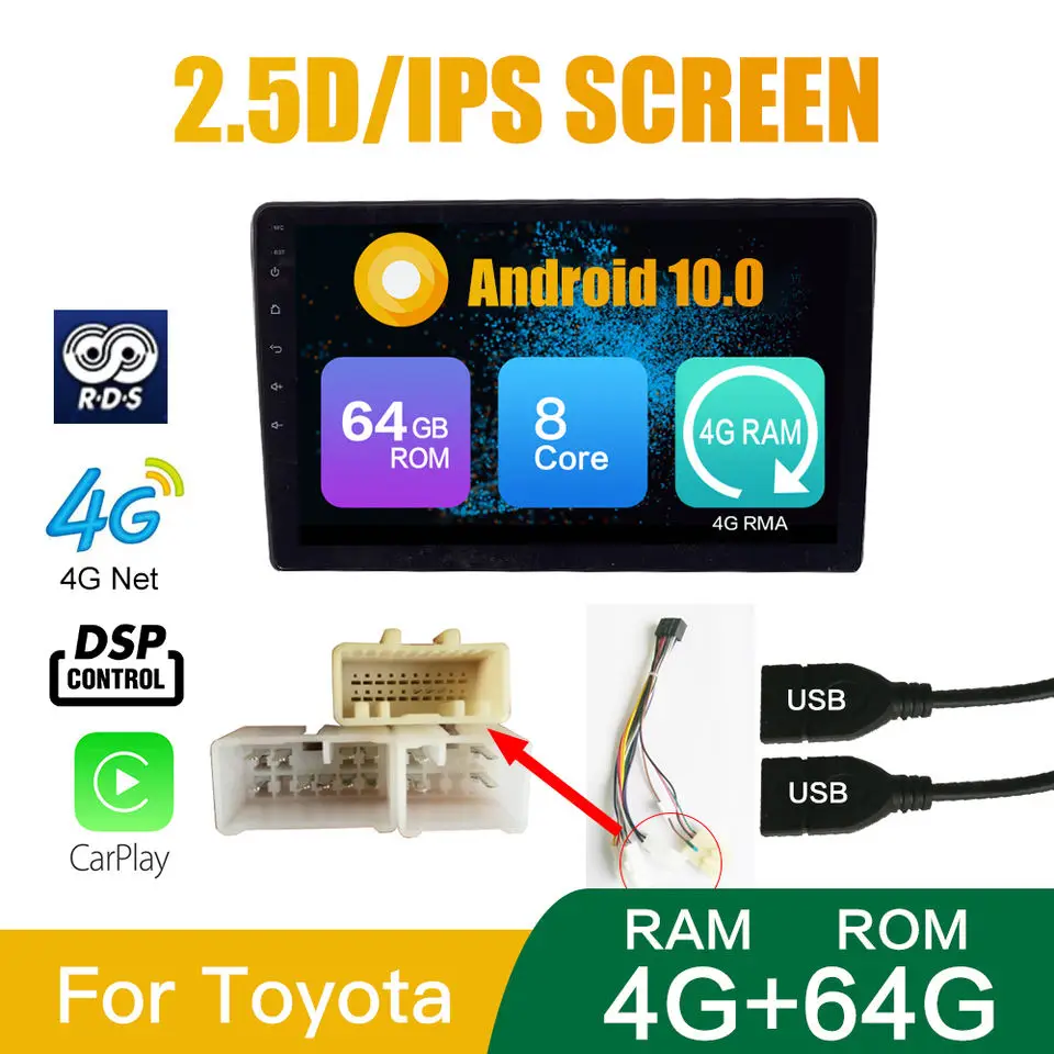 9 Inch 10 Inch Octa-Core 4+64G Double 2din Car radio Android Multimedia Video Player Auto Radio Car Stereo CarPlay Android Auto