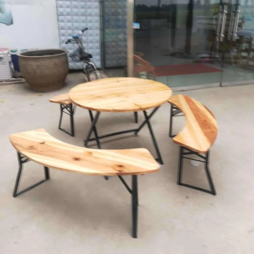Event Furniture Outdoor Restaurant Fir Solid Wood Round Beer Dining Table And Chairs Sets For Sale