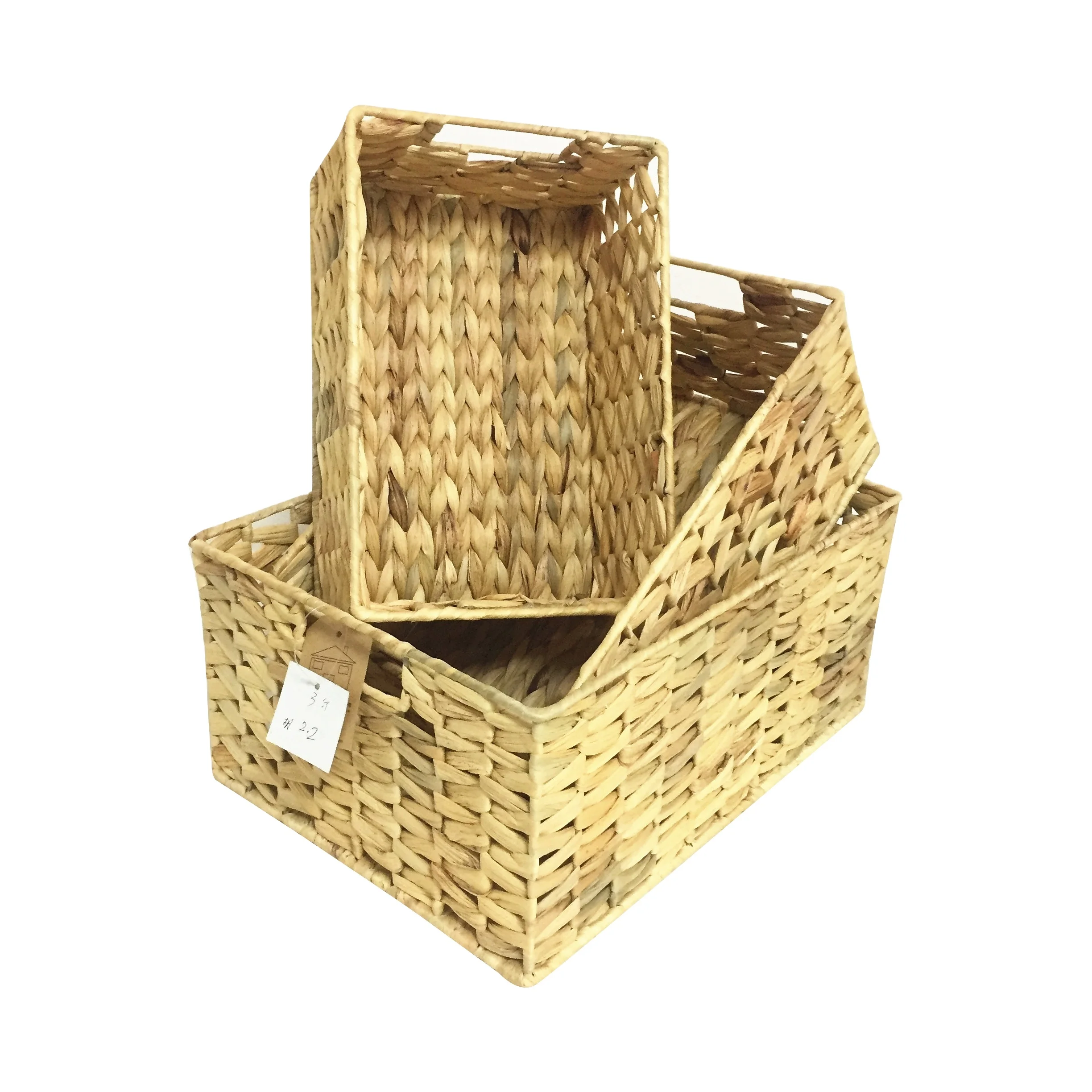 Brown Heart Shape Hamper Woven Water Hyacinth Storage Basket with lid woven shallow storage basket