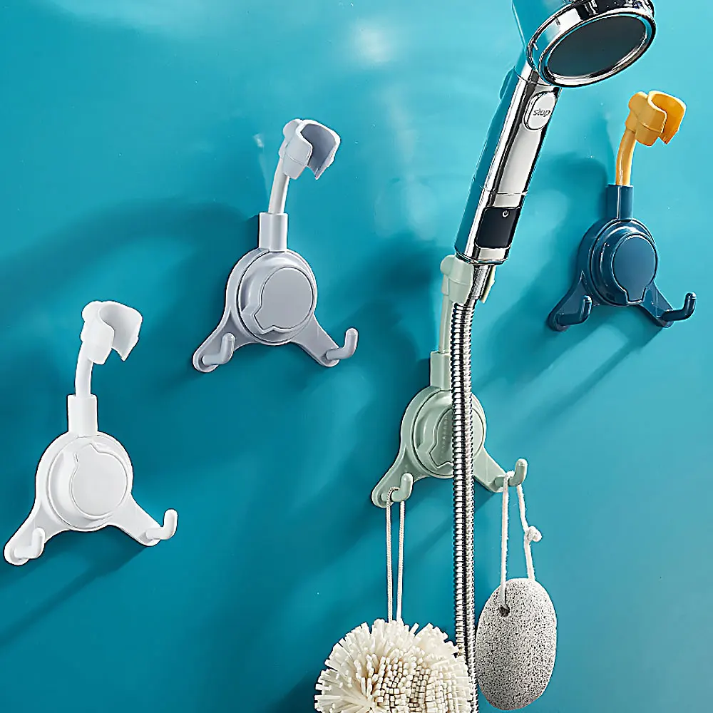 Rotatable Shower Hook Holder 360 Degree Wall Mount Multifunctional Punch-Free Shower Head Holder Rotatable Bracket