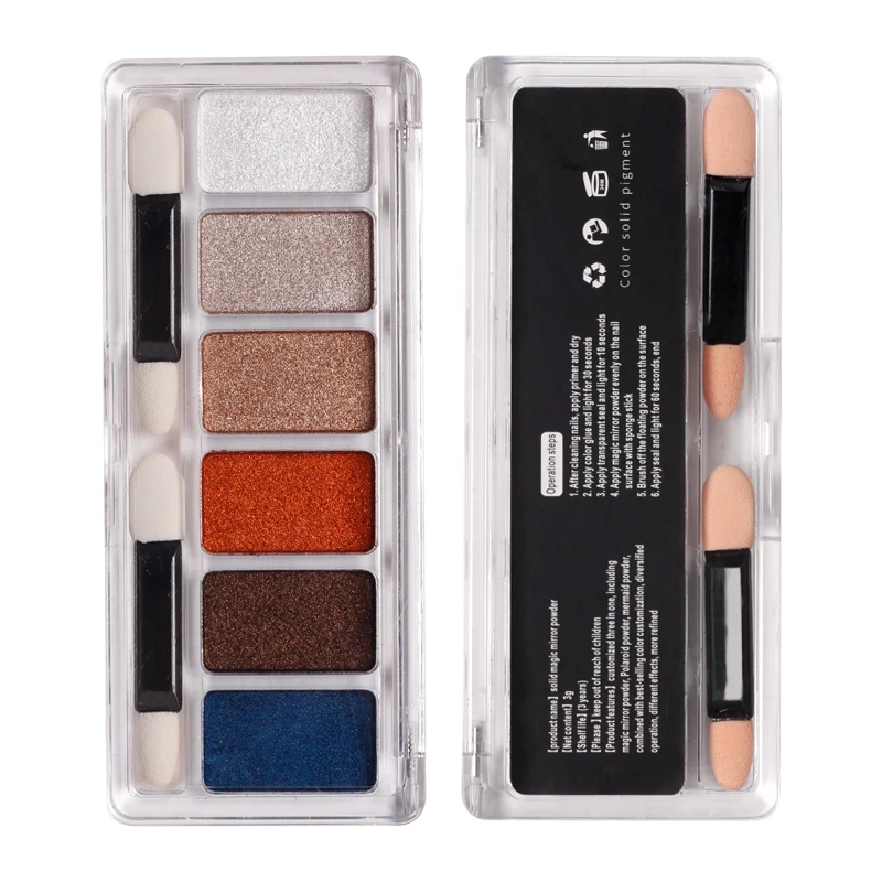 6 Colors Holographic Aurora Laser Solid Nail Mirror Powder Titanium Metallic Glitter Chrome Pigment Nail Decoration