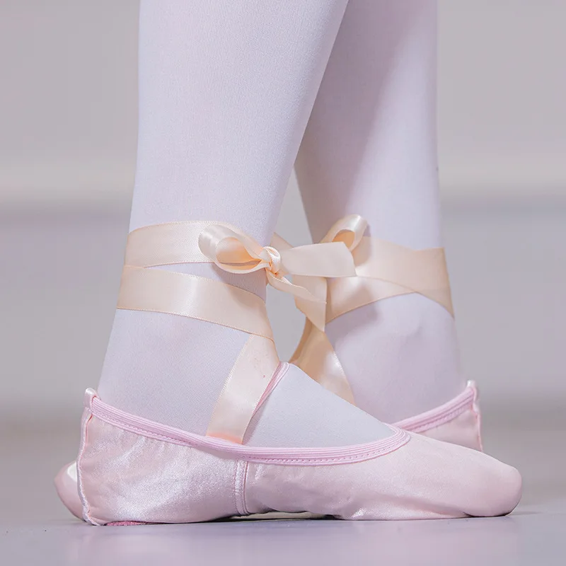 Satin ballet shoes pointe indoor yoga training shoes strap body sneakers adult satin dance soft bottom two bottom ballet shoes