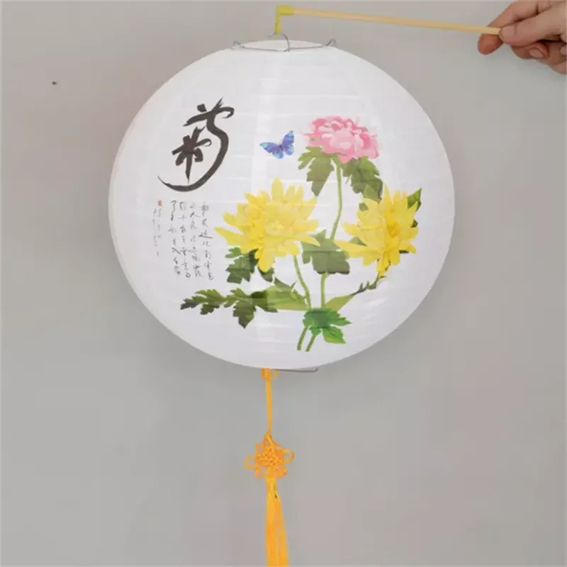 RUI YI LUCKY Red Sakura (Cherry) Flowers White Color Chinese/Japanese Paper Lantern with for lantern festival decoration