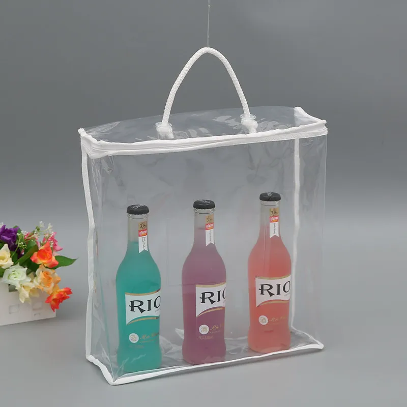 Wholesale Custom Logo Fashion Laser Shoulder Shopping Holographic Pvc Womens Clear Pvc Tote Bag Wine Bottle Bag
