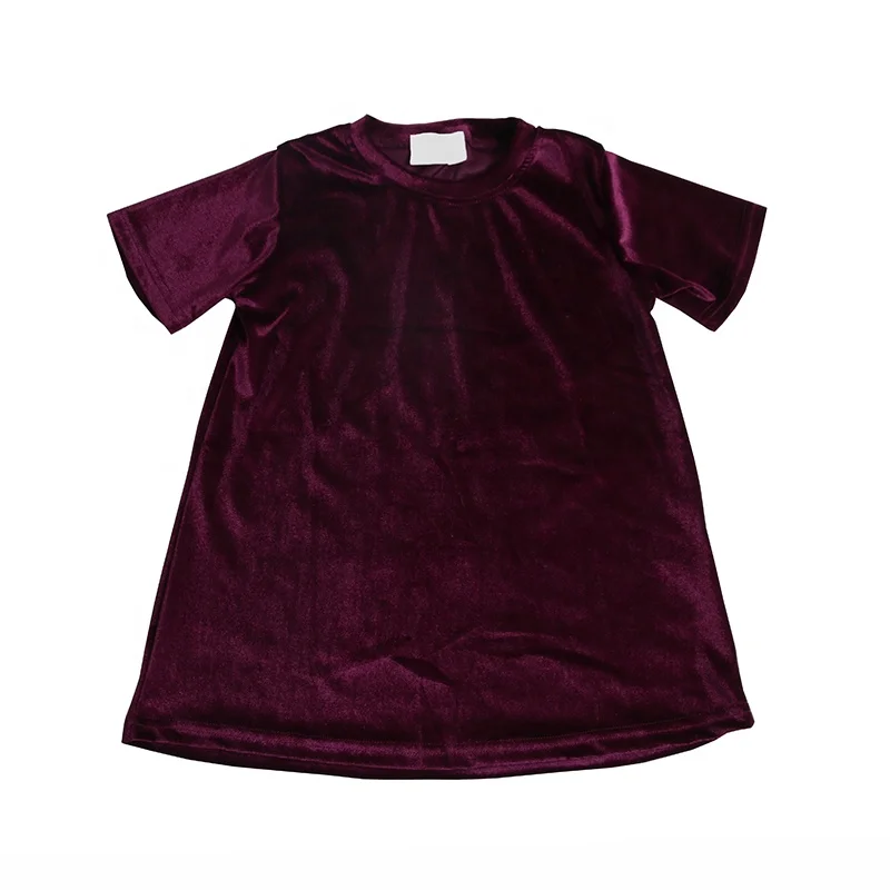 Hot sell multi solid colors lavender velvet dress for girl super pretty T-shirt dress Children velour dress