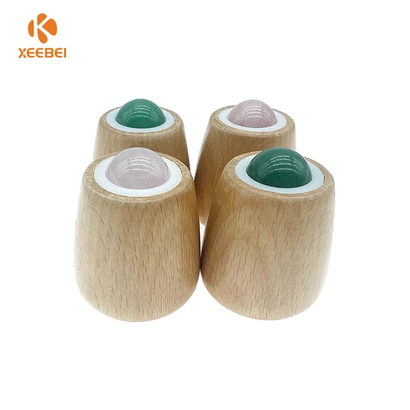 New Style Wooden Handle Jade Roller Ball Facial Skin Massage Jade Ball Roller Custom Logo Anti-aging Jade Face Massager Roller