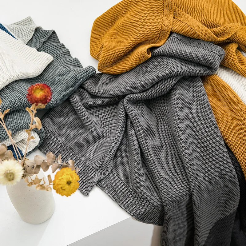 Rl Knitted Soft Strip Crochet Baby Weight Organic Cotton Kids Knit Throw Blanket Hoodie for Wniter Summer Spring Home Decoration