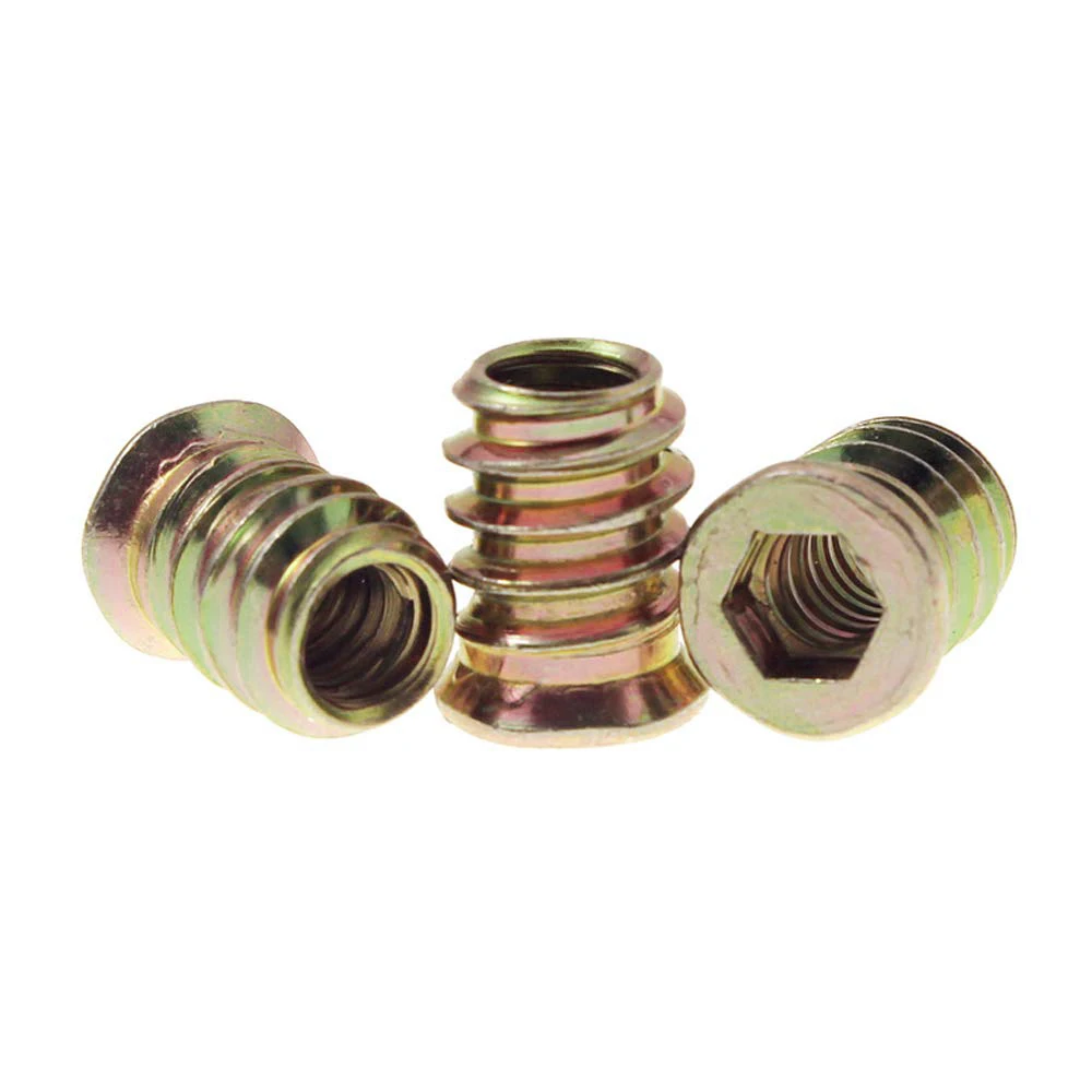 Yellow Zinc Plated Hex Socket 3mm Stainless Steel Ss304 Wooden Furniture Wood Threaded Insert Nut M10 For Wood