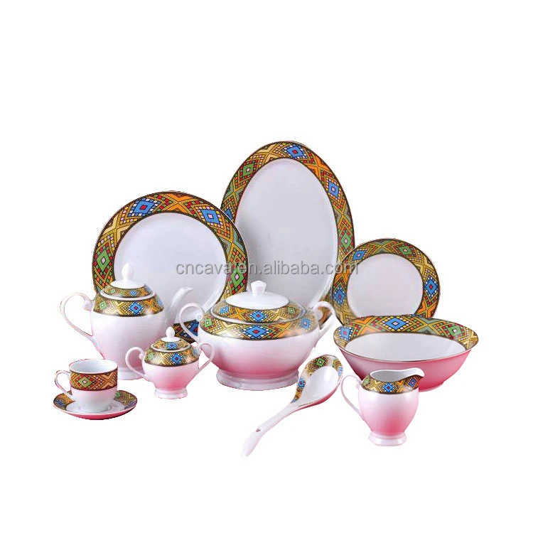 ceramic dinnerware traditional art sheba design ethiopian 48 pcs dinner set porcelain