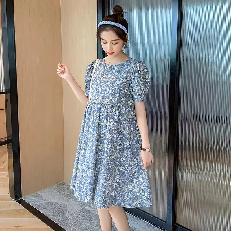 Maternity clothes 2024 Summer new Korean style small floral dress loose age-reducing short sleeve summer dress