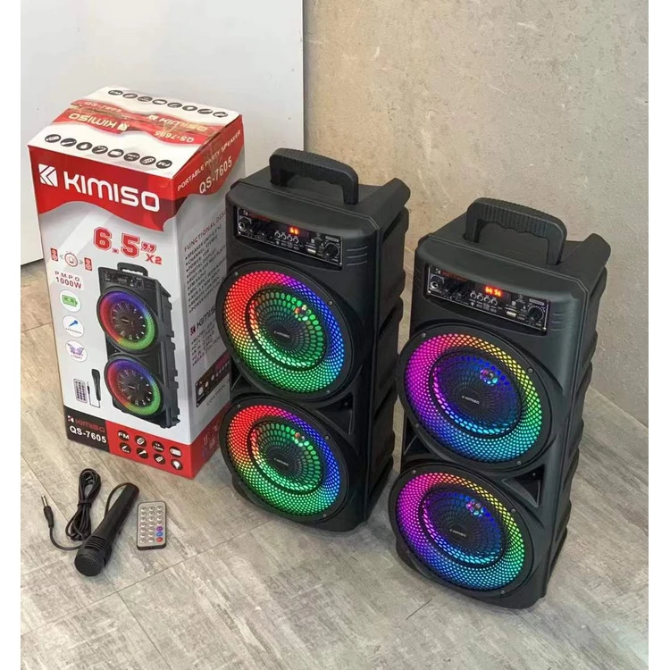 QS-7605 New Design Bass Speaker KIMISO Double 6.5inch Speaker Big TWS Plastic Speaker With Microphone